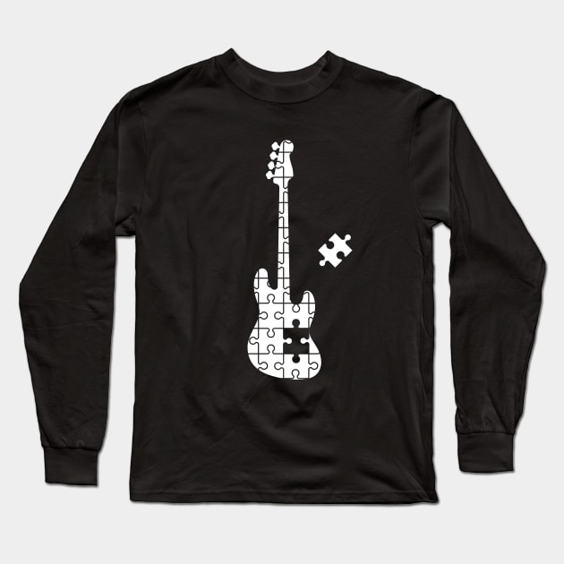 Puzzle Bass Guitar Silhouette Long Sleeve T-Shirt by nightsworthy